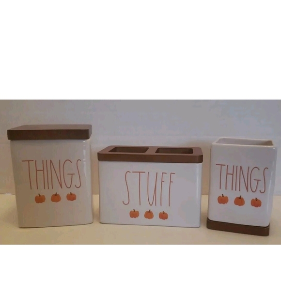 Rae Dunn Cream and Tan Pumpkin Bath Set